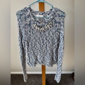 Abercrombie & Fitch Blue & White Marled Sweater with Detachable Necklace Size S